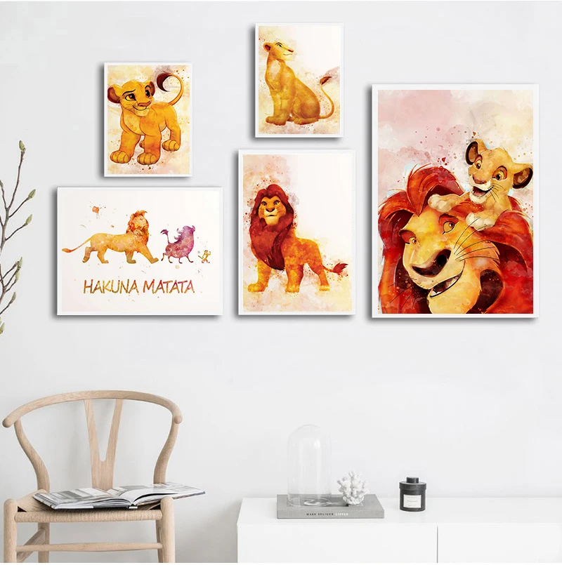 Popular-anime-movie-lion-king-family-decoration-watercolor-hight-quality-canvas-painting-Home-Decor-No-Frame (3)