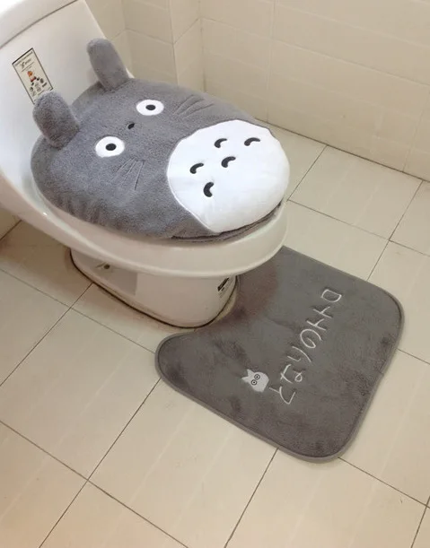 Home Decoration Cartoon Totoro Plush Toilet Seat Toilet Seat Three-Piece Floor Mat