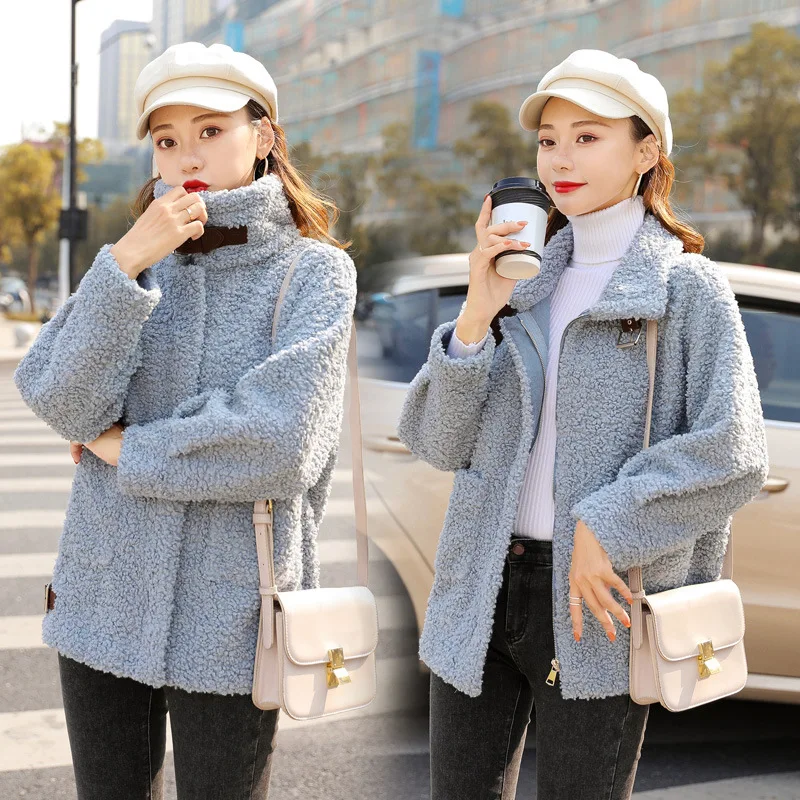 

Short Woolen Jacket Women's 2019 Winter New Style Korean-style Fur Velvet Coat ke li rong Lambs Wool Coat