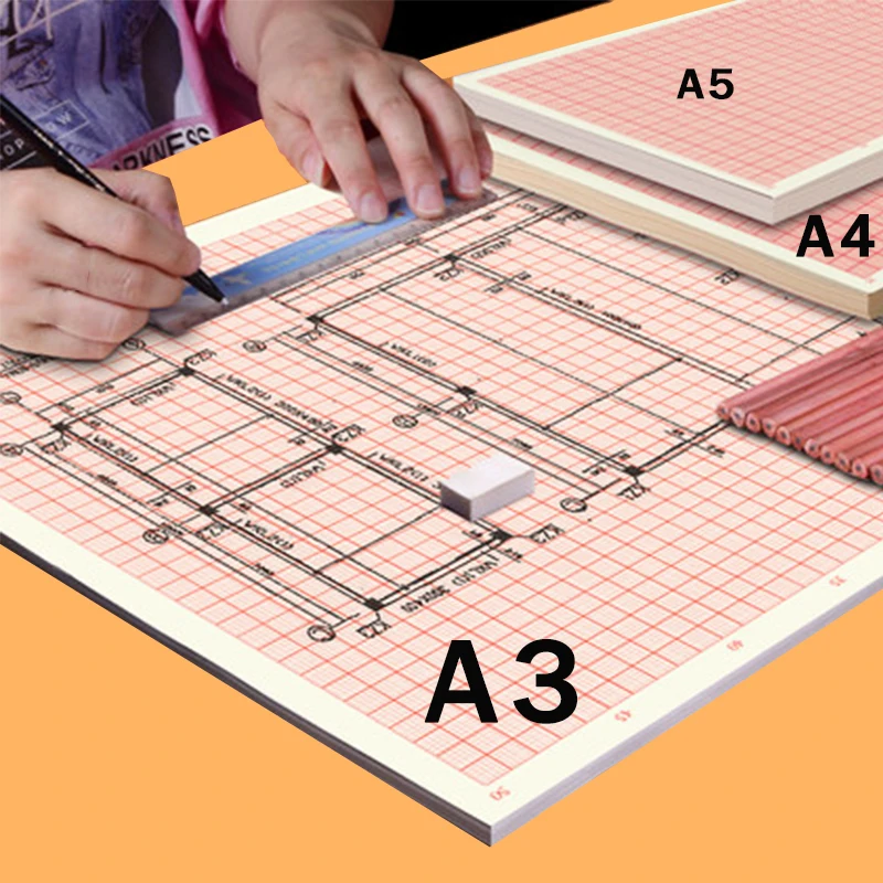 Standard A4/A3/A2 Calculation/Graph/Logarithmic/Coordinate Orange Grid Paper K-line Drawing Paper Student Manuscript Drafting