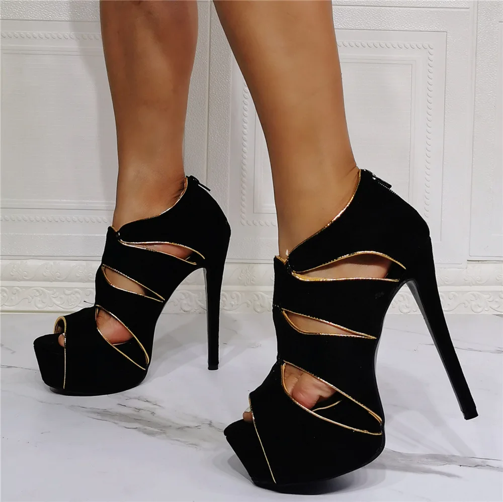 Kolnoo Handmade Womens High Heeled Sandals Kid Suede Peep-toe Sexy Platform Summer Party Shoes Large Size Evening Fashion Shoes