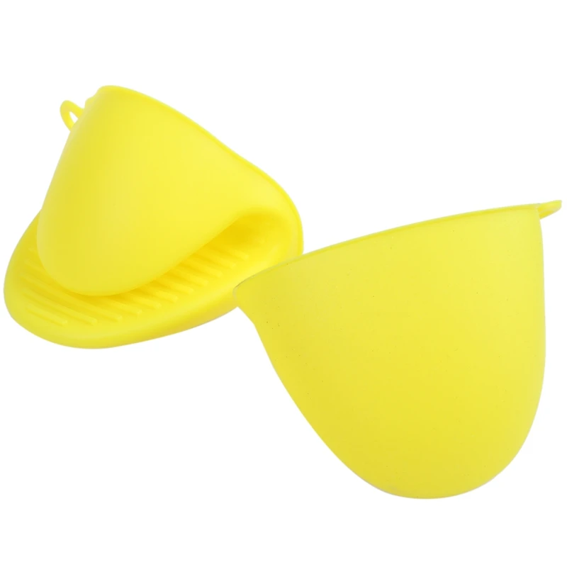 2x Oven Mini Mitts Silicone Heat Resistant Anti-scald Gloves for Cooking Pinch Grips, Pot Holder and potholders Yellow