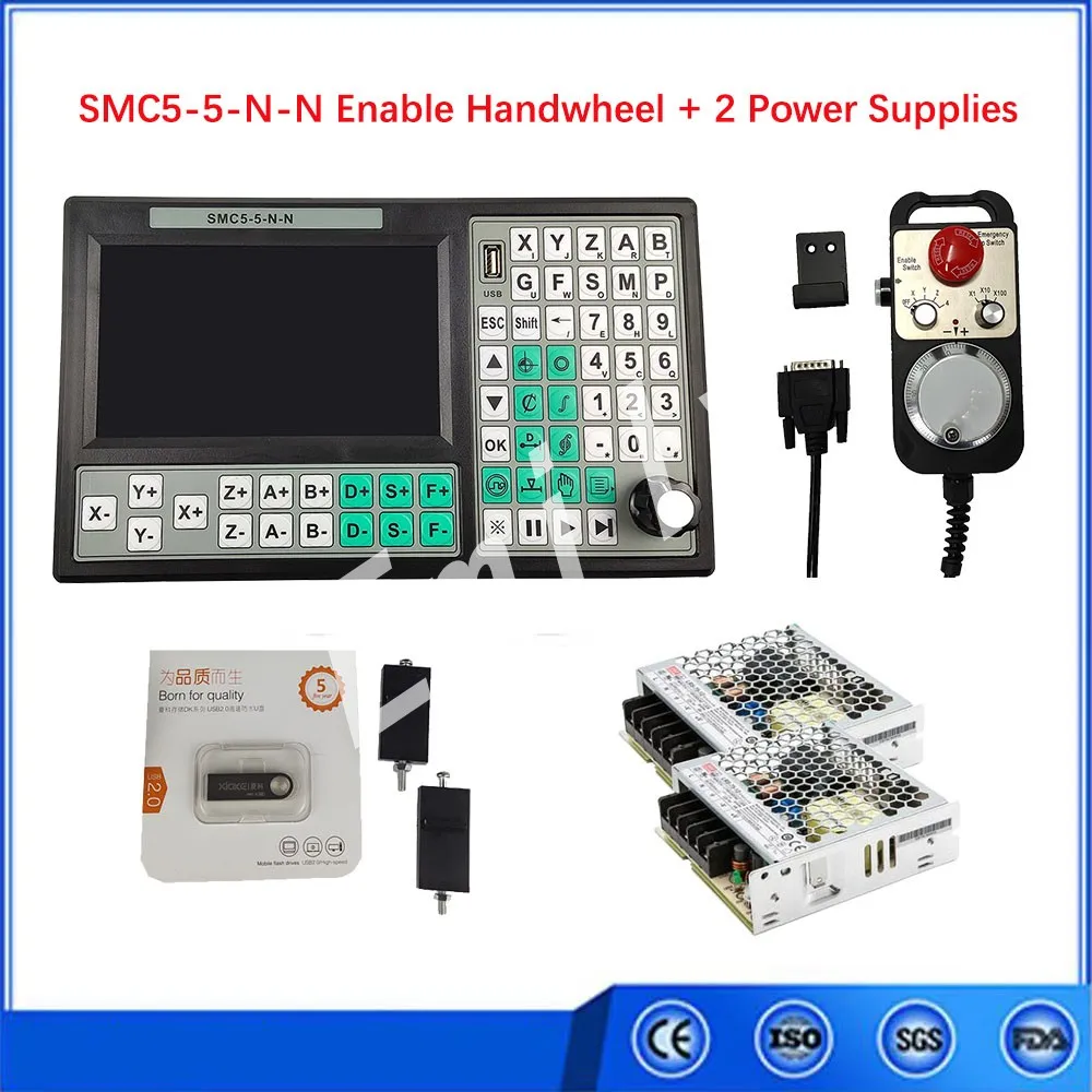 

SMC5-5-N-N USB Controller G Code Mach3 500KHz 7-Inch Screen DC 75W12V Switching Power Supply Emergency Stop Enable Handwheel
