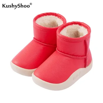 

KushyShoo Children Cotton-Padded Shoes Snow Boots Baby Shoes PU Kids Fluffy Shoes Fleece Kids Winter Boots for Girls