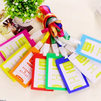 

PVC ID Badge Holder Vertical Credit Card Bus Cards Case Stationery Supplies With Lanyard Badged
