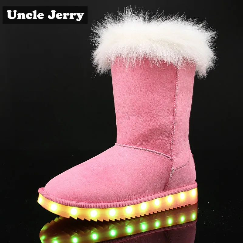 UncleJerry 2019 зимние сапоги для мальчиков и девочек USB зарядка светодиодная обувь