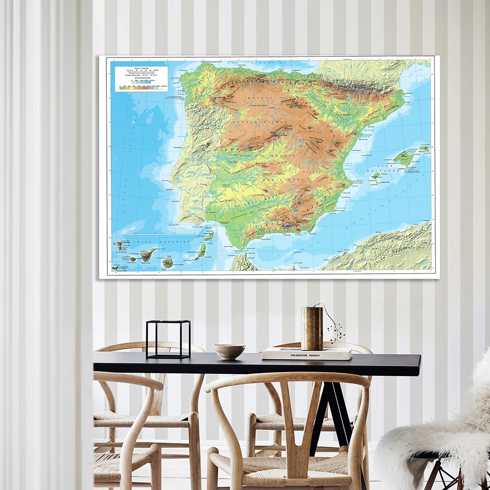 225*150 Cm The Spain Topographic Map In Spanish Non-woven Canvas Painting Large Poster Wall Home Decoration School Supplies