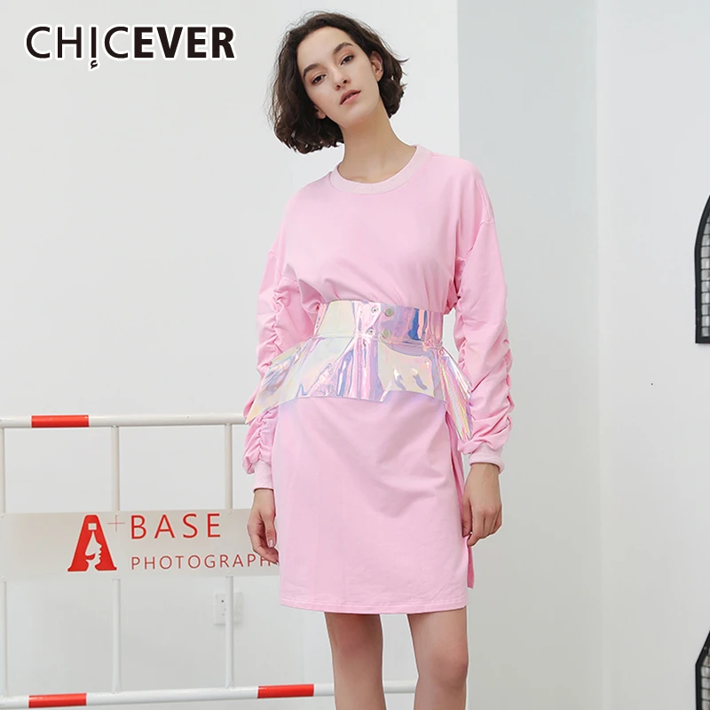 Женское розовое лоскутное платье CHICEVER весеннее Платье-туника с круглым вырезом и