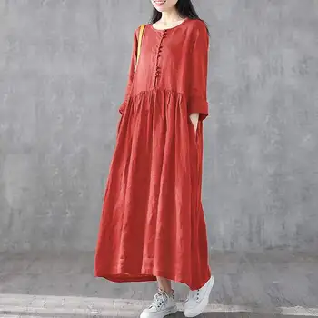 

2020 ZANZEA Women's Casual Sundress Fashion Linen Shirt Dress Spring Long Sleeve Midi Vestidos Female O Neck Robe Plus Size 5XL
