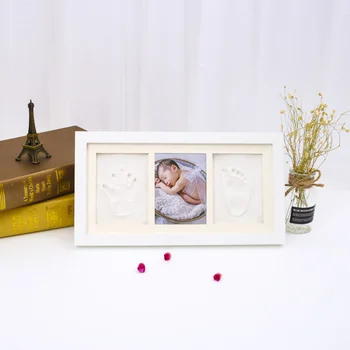 

Baby Hand and Foot Prints Photo Frame Wooden Picture Frame Creative Photo Holder Home Desktop Decor for Bedroom Living Room (Whi