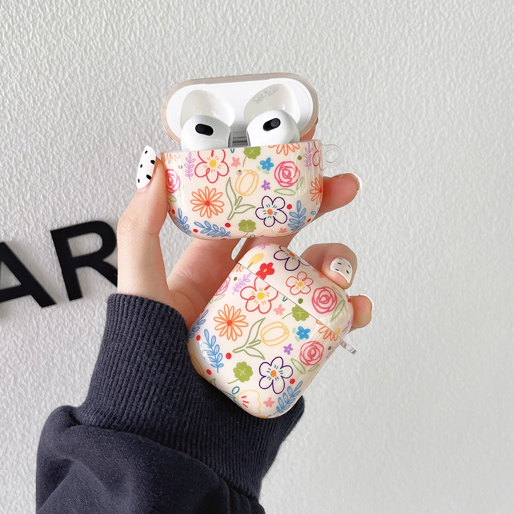 ins Art Flower Earphone Case For Airpods 3 Air Pods 2 1 Case Cute Vintage Floral IMD Soft Cover For AirPod Pro Protector Shell