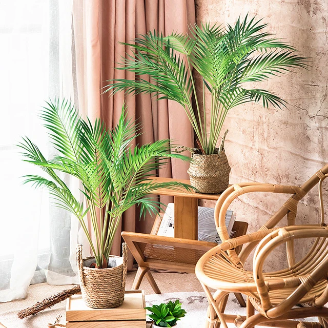 Palmera Artificial grande de 125cm, rama de plantas tropicales, hojas  falsas de plástico, Monstera verde para decoración de Navidad, jardín y