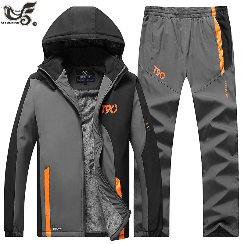 

Causal Tracksuits Men Set hooded Thicken Fleece Hoodies + Sweatpant Winter Spring Sweatshirt Sportswear Male joggers sport suit