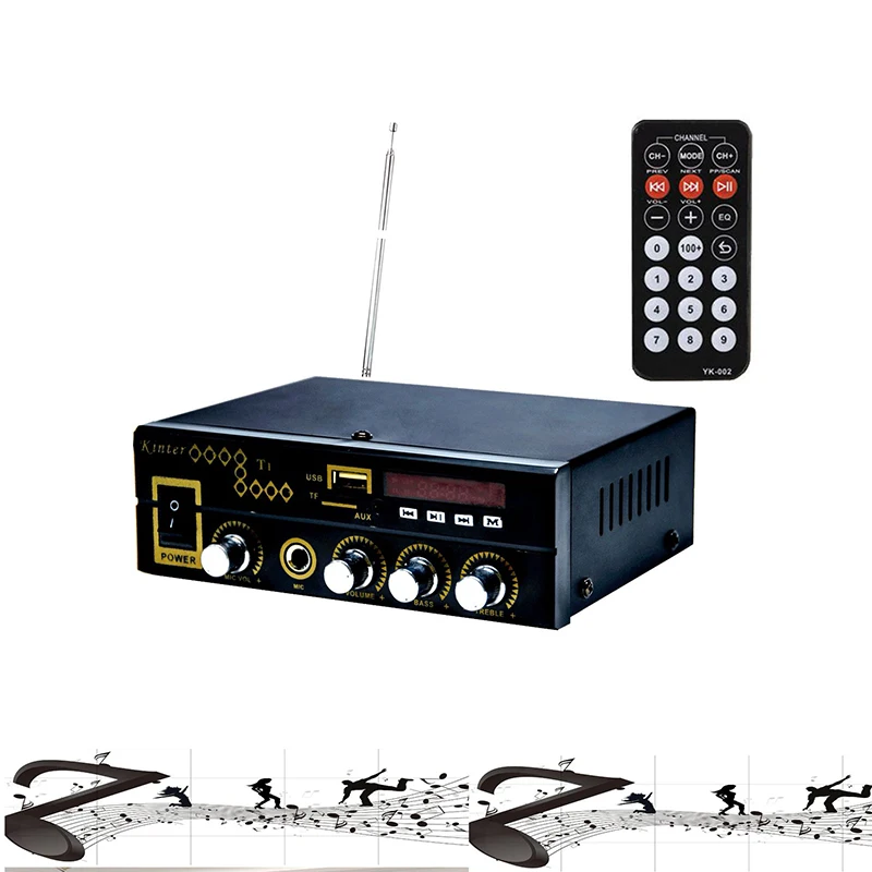 AABB-Kinter T1 2.0CH усилитель аудио с микрофоном/USB/TF/FM/AUX воспроизведение стерео звук управление бас для Домашнего Караоке автомобиля ЕС разъем