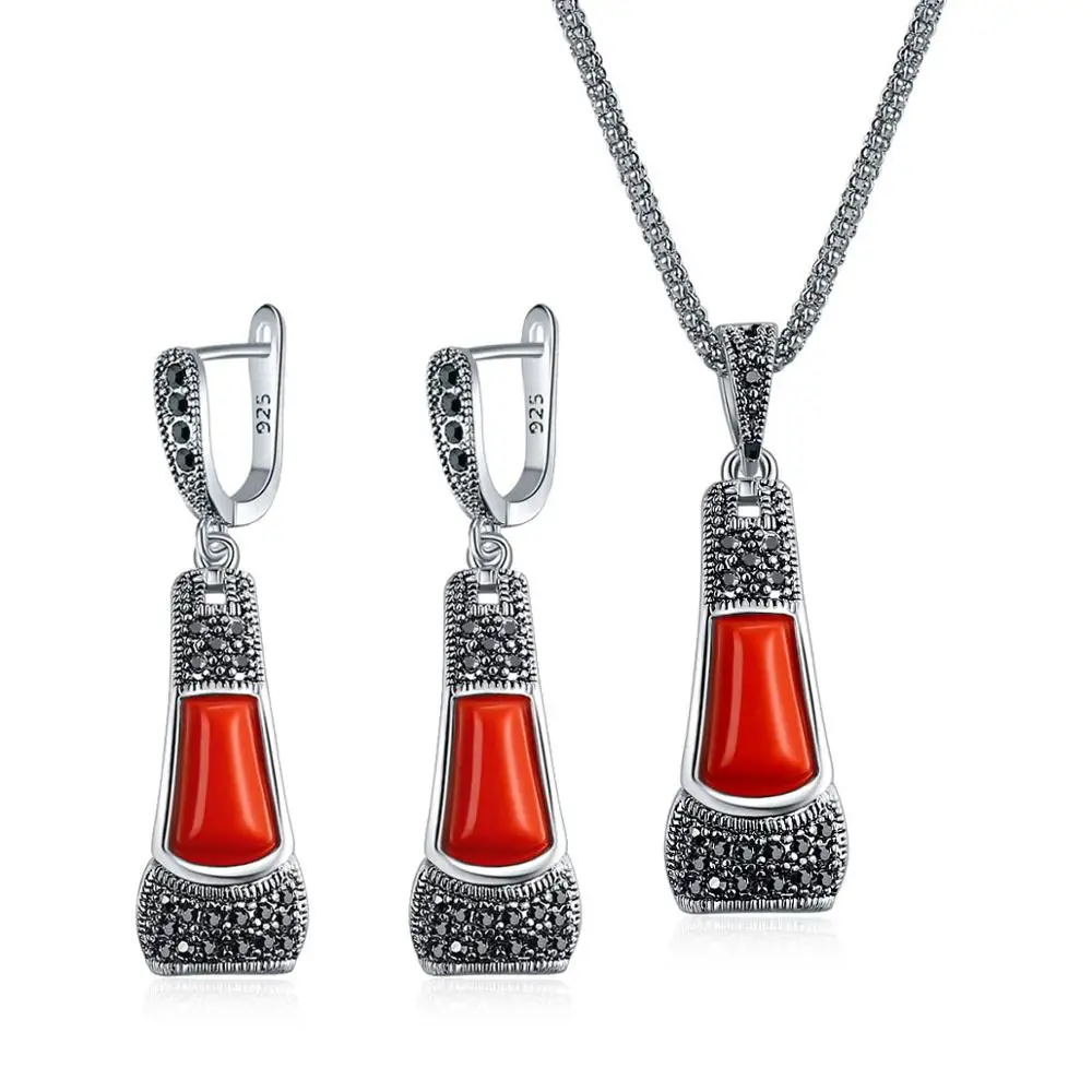 Покрытие антикварным серебром Ajojewel бренд персонализированные оранжевая башня Ювелирные наборы новые высококачественные антикварные серебряные турецкие ювелирные изделия для женщин - Окраска металла: Покрытие антикварным серебром