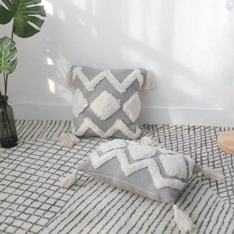 

Nordic Ins Tufted Embroidered Pillowcase Personality Tassel Pillow Bedside Sofa Cushion Lumbar Pillow Ethnic Bohemian Morocco