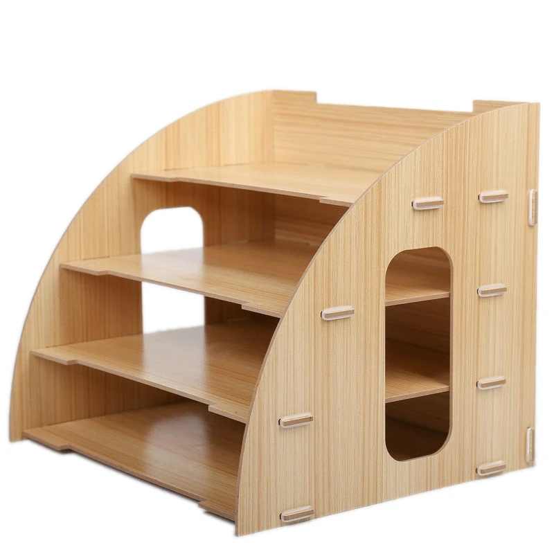 

Sector Creative Desktop File Organizer Wood Document Holder Letter Tray 4 Layers for Office School Home Use Office Supplies