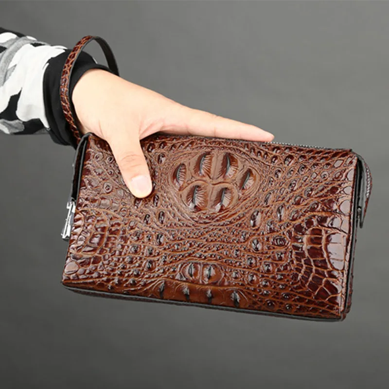 

Europe And America Men Crocodile Pattern Har Skin Password Lock Clutch Bag Genuine Leather Cool Mobile Phone Bag Top Grade Gift