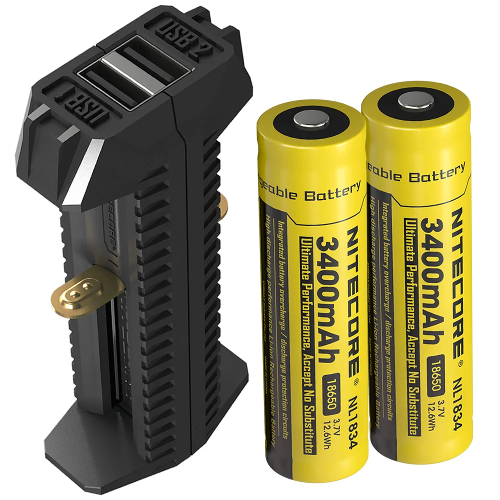 NITECORE F2 USB зарядное устройство+ 2x18650 батареи Гибкий внешний аккумулятор 2A Smart 2 слота источник питания портативные аксессуары для освещения - Цвет: with 2x 3400mAh