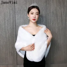 JaneVini-abrigo blanco de piel sintética para mujer, chal para novia, chaqueta nupcial, Bolero, boda, capa roja, estola Formal negra, invierno, 2021