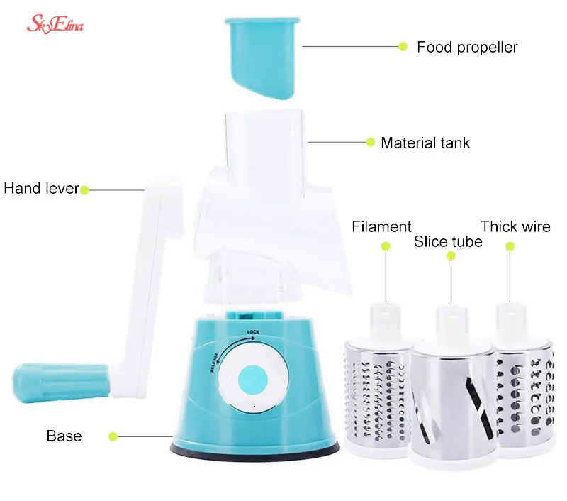 Ручная многофункциональная овощерезка фруктовый резак типа барабана высокоскоростная мандолина слайсер измельчители с 3 лезвиями кухонный инструмент 5zCF422