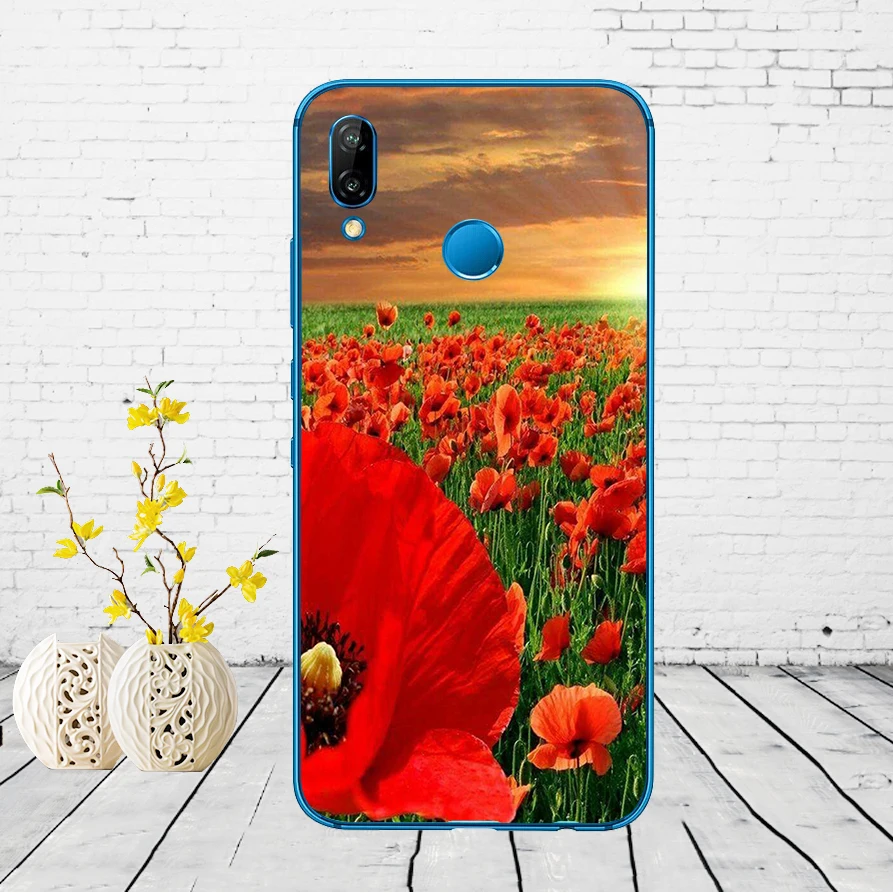 63DD Красные маки на черном стиле мягкий силиконовый чехол для Huawei P9 P10 P20 P30 Lite mate 10 20 PRO lite p smart чехол - Цвет: 1