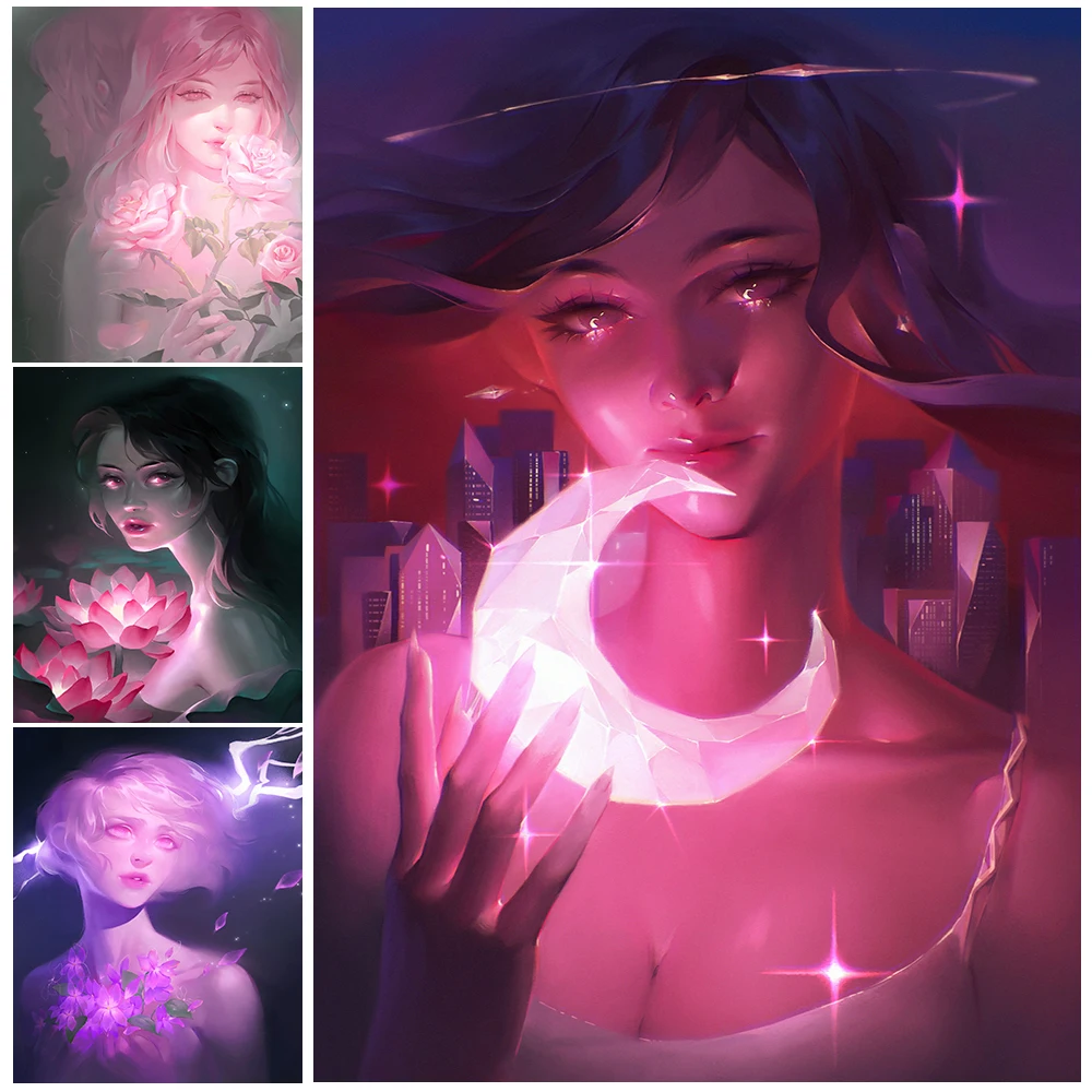 

Magic Moon Girl Illustration Nordic Poster Woman Wall Art Canvas Painting Wall Pictures For Living Room Home Decor Unframed