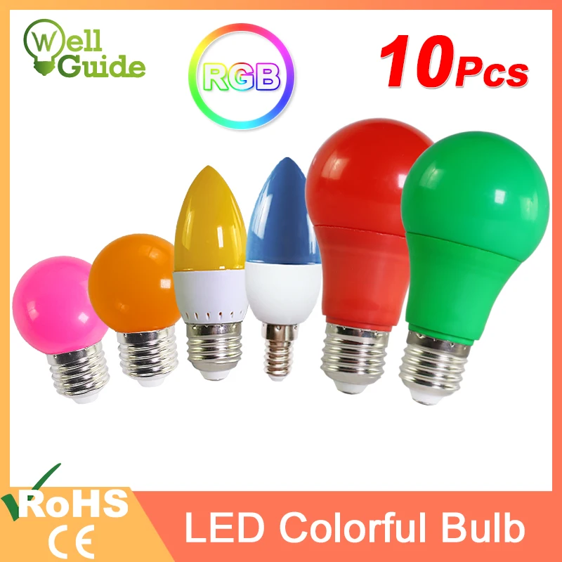 10 шт. Светодиодные лампы E27 E14 3 Вт 5 7 Светодиодная лампа RGB A60 A50 G45 C35 цветные SMD 2835 AC