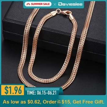 Davieslee 585 Rose Gold Jewelry Set For Women Braided Foxtail Link Chain Necklace Bracelet Set Wholesale Jewelry 2018 Gift LCSS1