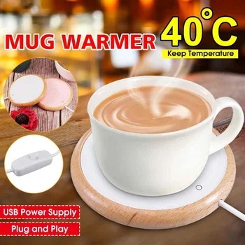

Upgrade USB Heating Coaster Wood Grain Cup Warmer Heat Placemat Electric Thermostat Beverage Mug Mat Keep Drink Warm Heaters