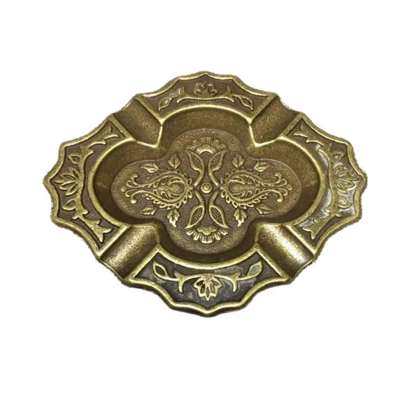 

Китайская старинная бронзовая резная ручка 4 дюйма для мытья стола с цветами и растениями, статуя для каллиграфии, украшение, коллекционные украшения