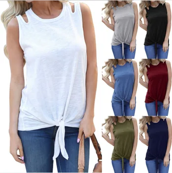 

Madam clothing OWLPRINCESS 2018 WOMEN'S Dress Solid Color Sleeveless T-shirt Summer Hollow out WOMEN'S T-shirt