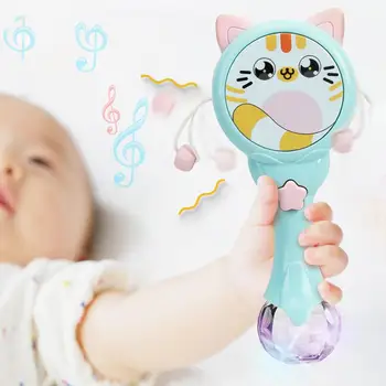 

Cartoon Cat Hand Shaking LED Music Rattle Bell Kids Teether Developmental Toy Early Learning toys Birthday Kids Gift