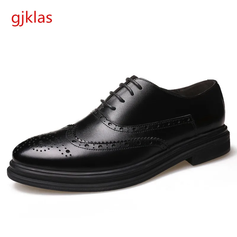 

British Real Leather Suit Formal Shoe Genuine Leather Wedding Dress Man Shoes High Quality Brogue Lace Up Gents Casual Shoes
