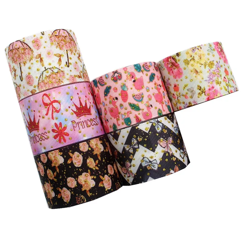 

YJHSMY I-181123-271,38mm 5yards Gold flash Ribbons Thermal transfer Printed grosgrain,Gift wrapping DIY handmade materials