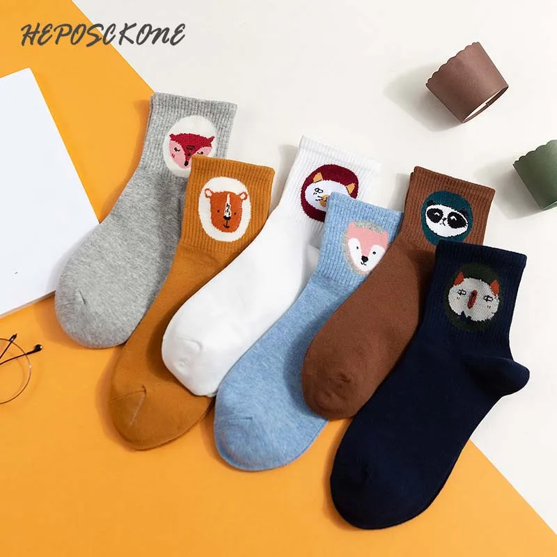 

[HEPOSCKONE]Japanese Cotton Happy Panda Cow Cute Socks Creative Cartoon Animal Funny Socks Women Gifts Sokken Femme Harajuku
