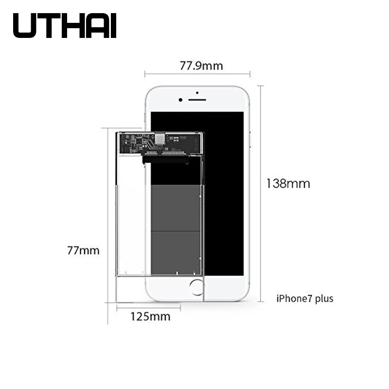 External Hard Drive Case SSD Enclosure External Hard Drive Box Hard Disk Case Hard Drive Enclosure HDD Case Enclosure UTHAI T09 USB3.0/Type C 2.5'' Hard Drive Enclosure Transparent Mobile HDD Box USB3.1 SSD Case Portable Hardisk With USB C Cable