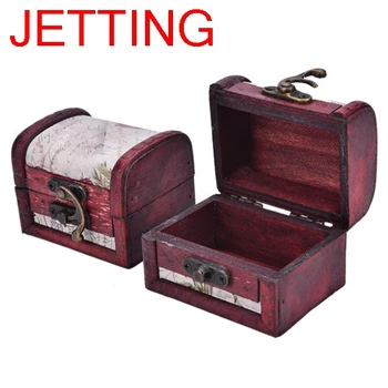 

Wooden Vintage Stamp Small Metal Lock Jewelry Treasure Chest Case Box