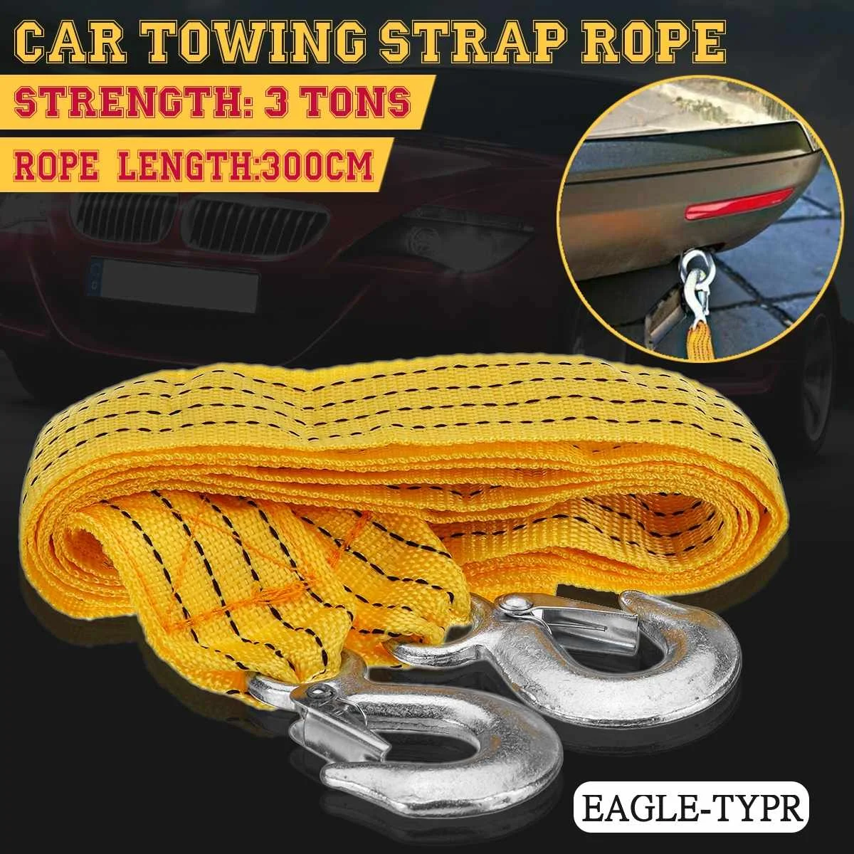 Крюк Golden Eagle/U-hook 3 метра 3 тонны автомобильный буксировочный кабель аварийный трейлер веревка буксировочный трос ремень с 2 противоскользящими крючками - Название цвета: Eagle hook