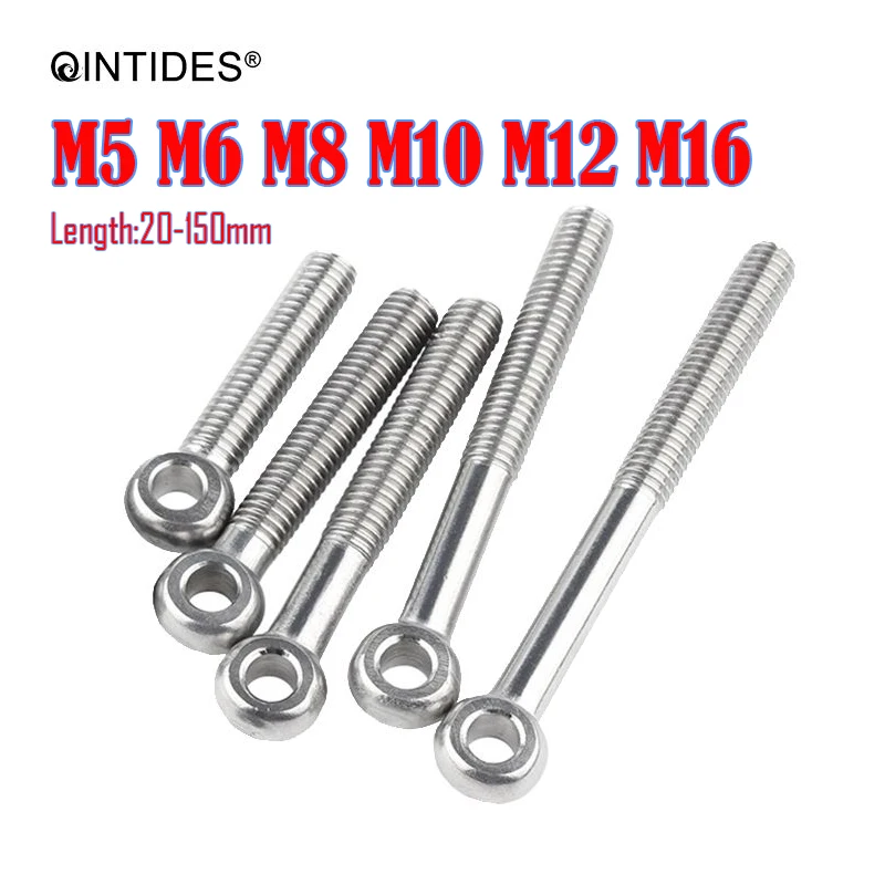 304 Stainless Steel Male Thread Machinery Shoulder Lifting Ring Eye Bolt with Lock Nuts/Lock Washers/Flat Washers Set Glarks 8Pcs M16 Heavy Duty Screw Bolt