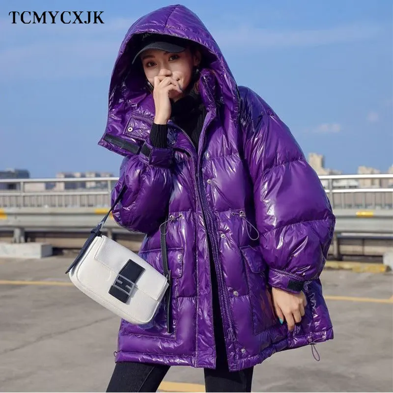 

2020 Winter White Duck Down Jacket Women Fashion Hooded Casual Oversized Size Loose Long Jacket Waterproof Jackets coat Female