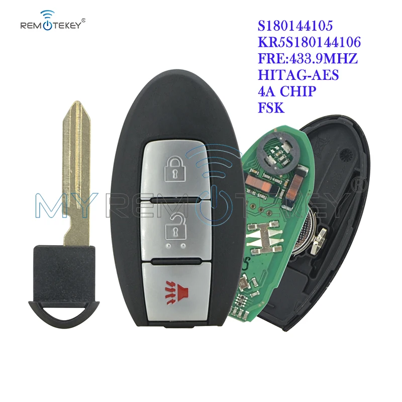 Remtekey S180144105 Smart Car Key For Nissan Rogue 2016 2017 2018 3 Button 433mhz 4A Chip Car Key KR5S180144106