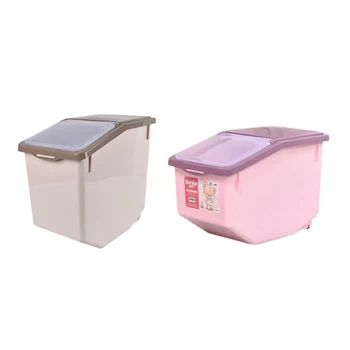 

Kitchen Flour Box with Wheels Seal Locking Lid PP Rice Storage Container Food Containers