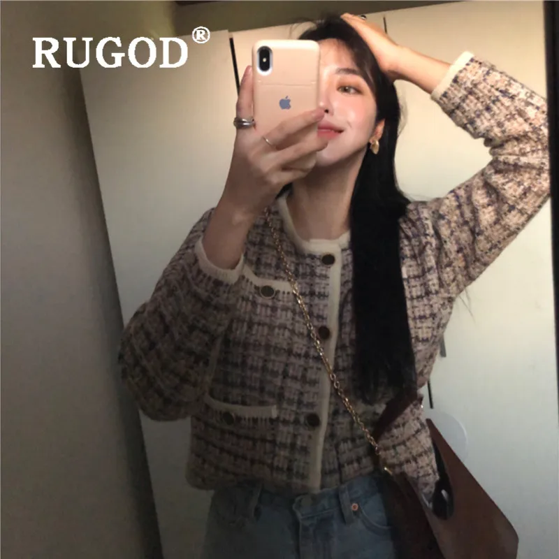 RUGOD корейский стиль Шикарный винтажный однобортный Кардиган с круглым вырезом свитер Зимние Топы для женщин Мода