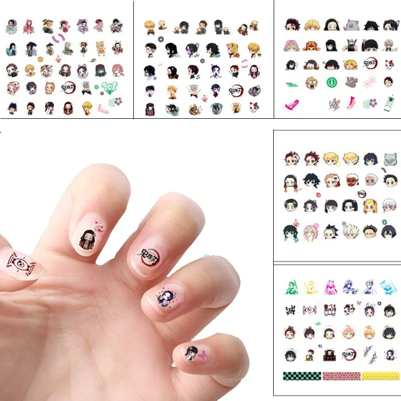 Anime Nail Sticker Demon Slayer Kimetsu No Yaiba Nails Art Decoration Wraps Decals Adhesive Manicure Tips Stickers Kids Gift Assorted Stickers Aliexpress