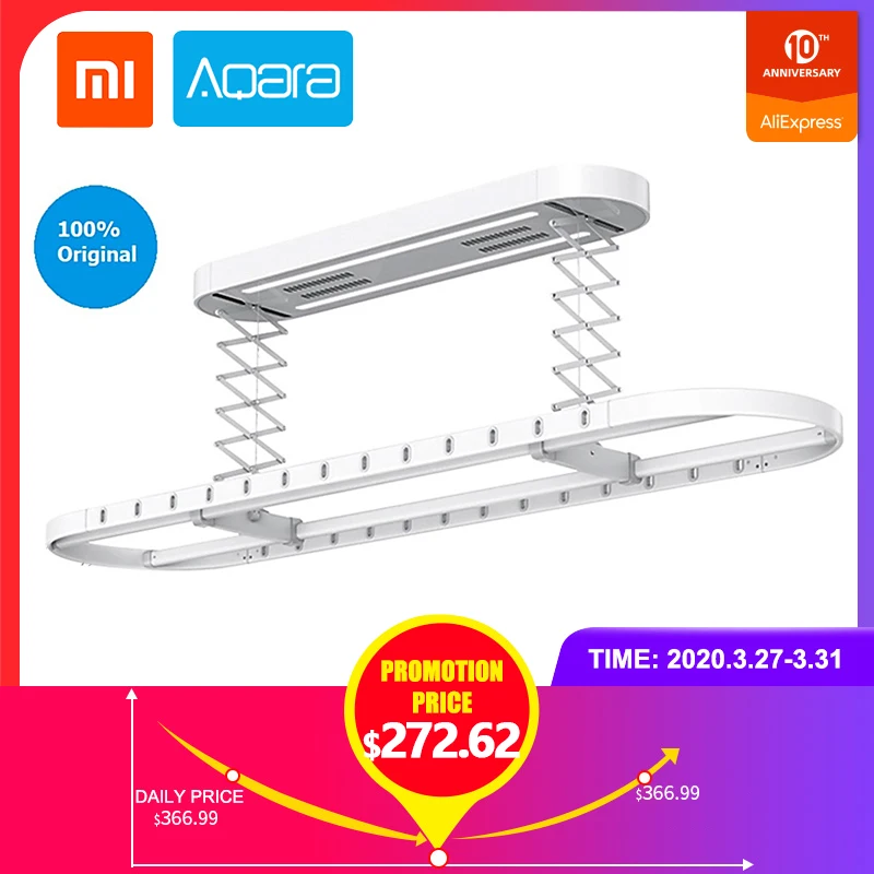 

Xiaomi Aqara Smart Drying Rack Remote Control Automatic Lifting Air Indoor 2 Wind Modes 35kg Loading Works With Mi Home APP