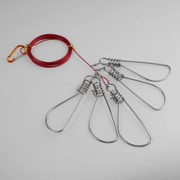 

Stainless Steel Fishing Stringer Fish Lock Buckle Durable Chain Stringers with 5 Snap Hook Ropes Fishing Gear Kit