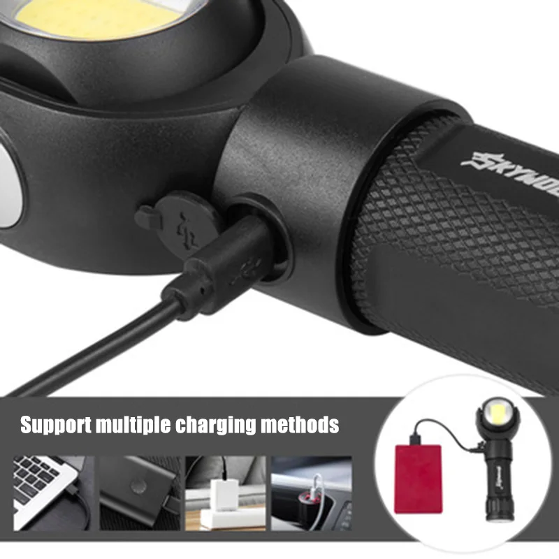Newly 360 Degree Rotating Magnet LED USB Chargeable Flashlight Torch Work Light for Outdoor Lighting XSD88