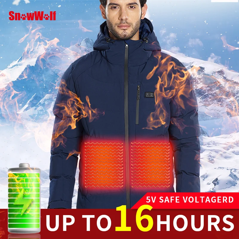 Acheter SNOWWOLF hommes hiver extérieur veste chauffante batterie chauffage à capuche électrique veste thermique randonnée Camping manteau