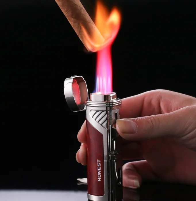 

Creative 4 Flames adjustment Cigarette Lighter Jet Butane Torch Turbo Cigar Lighter Windproof Metal Tobacco Gas Lighter MEN Gift